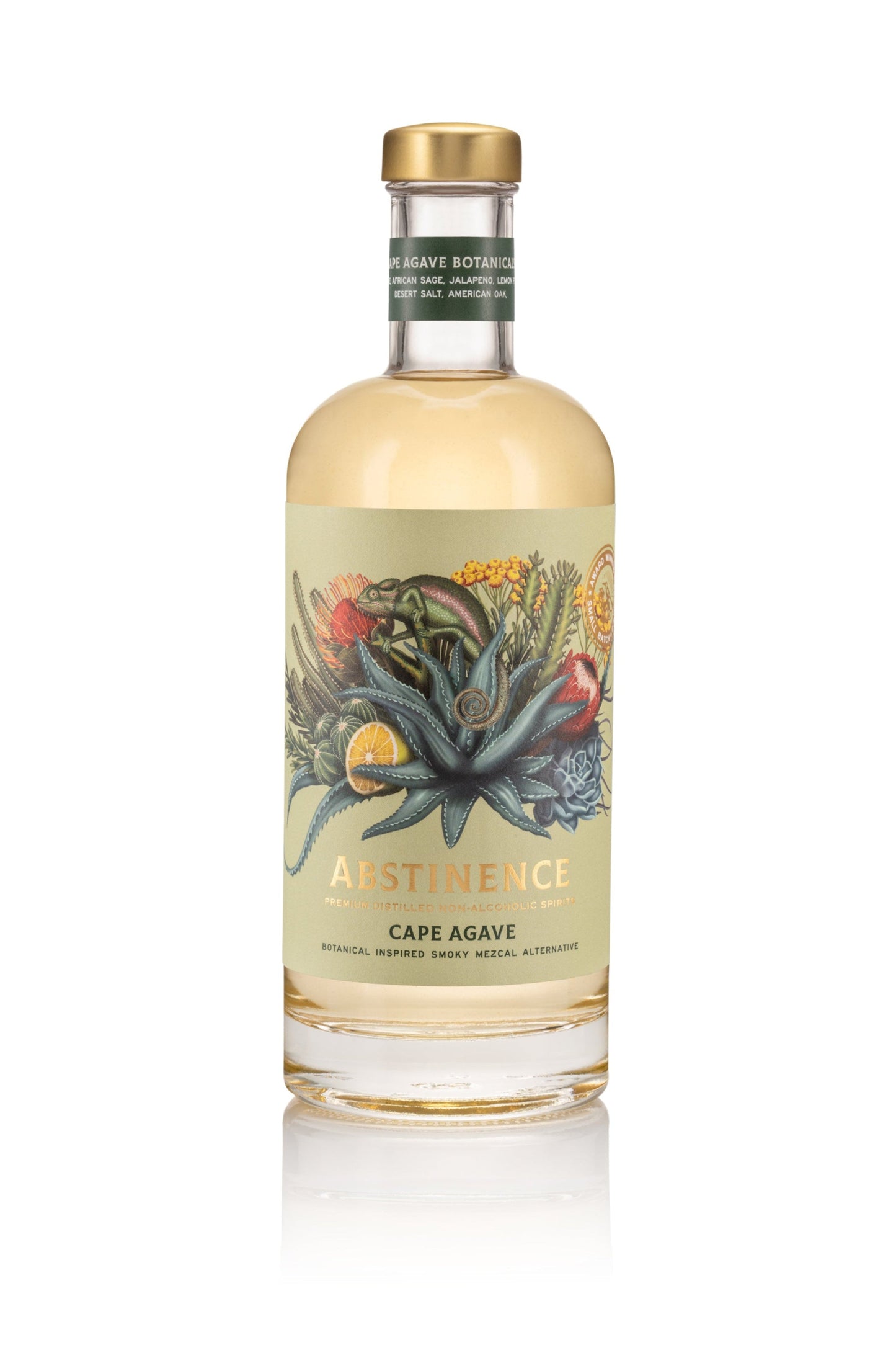 Bottle of Cape Agave tequila with a decorative label on a white background
