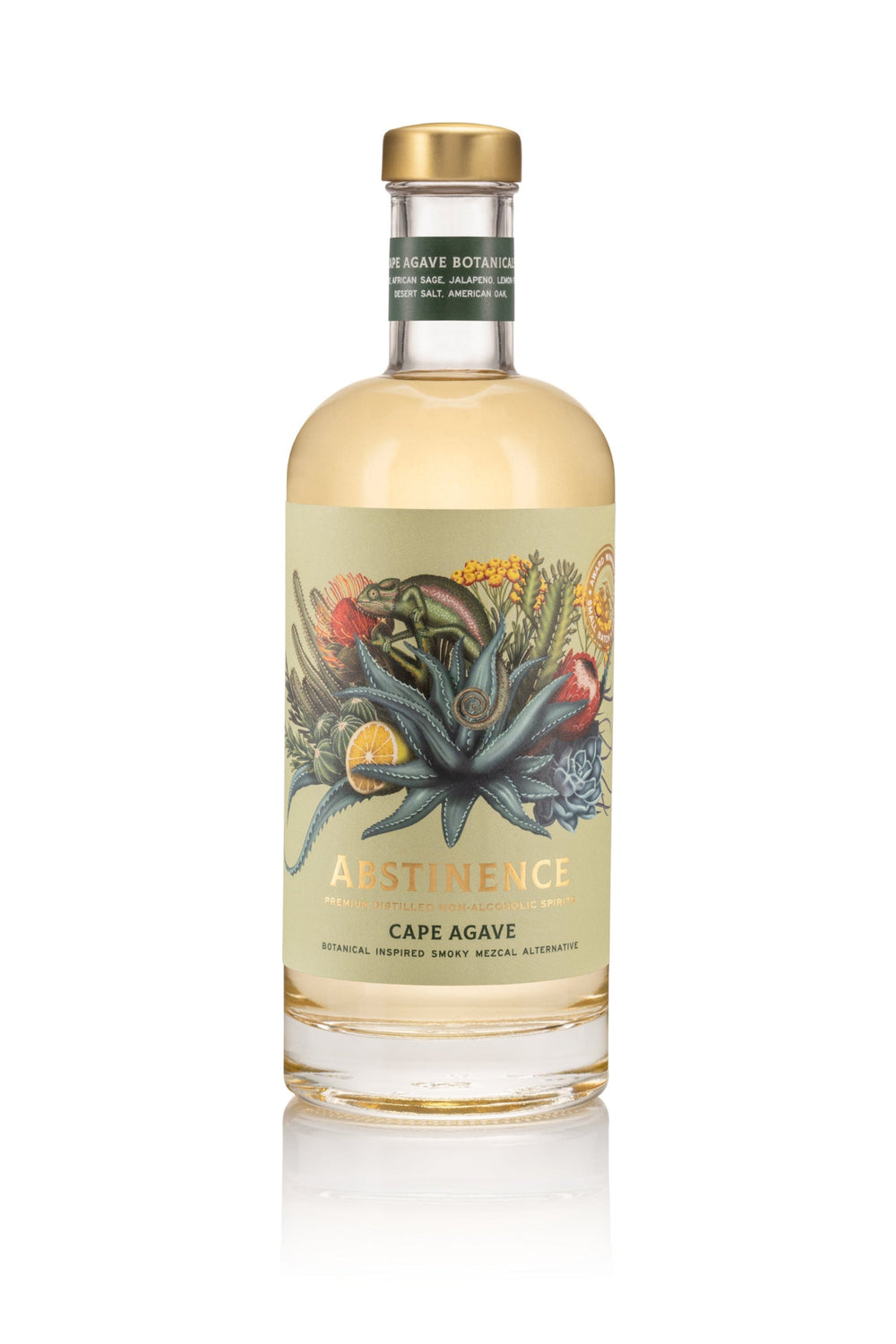 Bottle of Cape Agave tequila with a decorative label on a white background